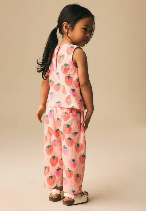 Комплект из топа и брюк, хлопок, Regular fit - top & trousers set - trousers, Next, Pink Strawberry Print, розовый — фото 2