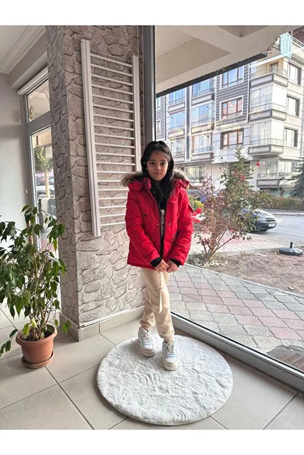 Детское зимнее пальто для девочек с принтом Fur detachable hood filled lined unisex high quality inflatable children's coat Narin Kids, Red — фото 4