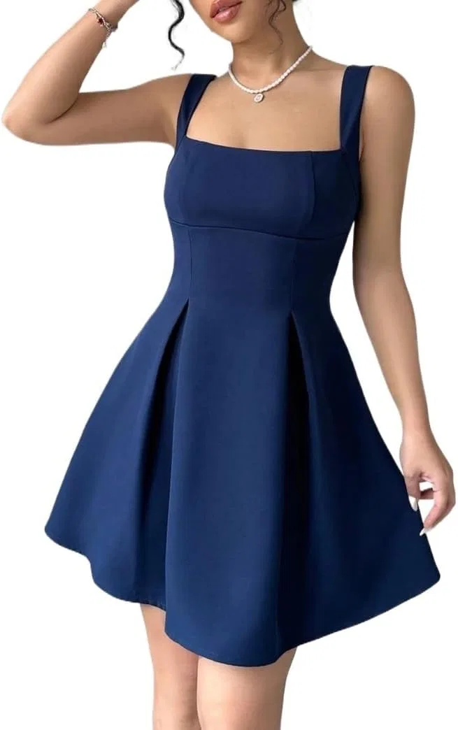 Женское повседневное платье A-силуэта с открытой спиной, Navy Blue