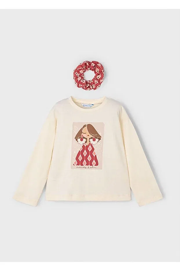 Детская футболка для девочек с длинным рукавом с принтом Winter Girls' Long Sleeve Hair Clip Tshirt Mayoral, Nude Color — фото 4