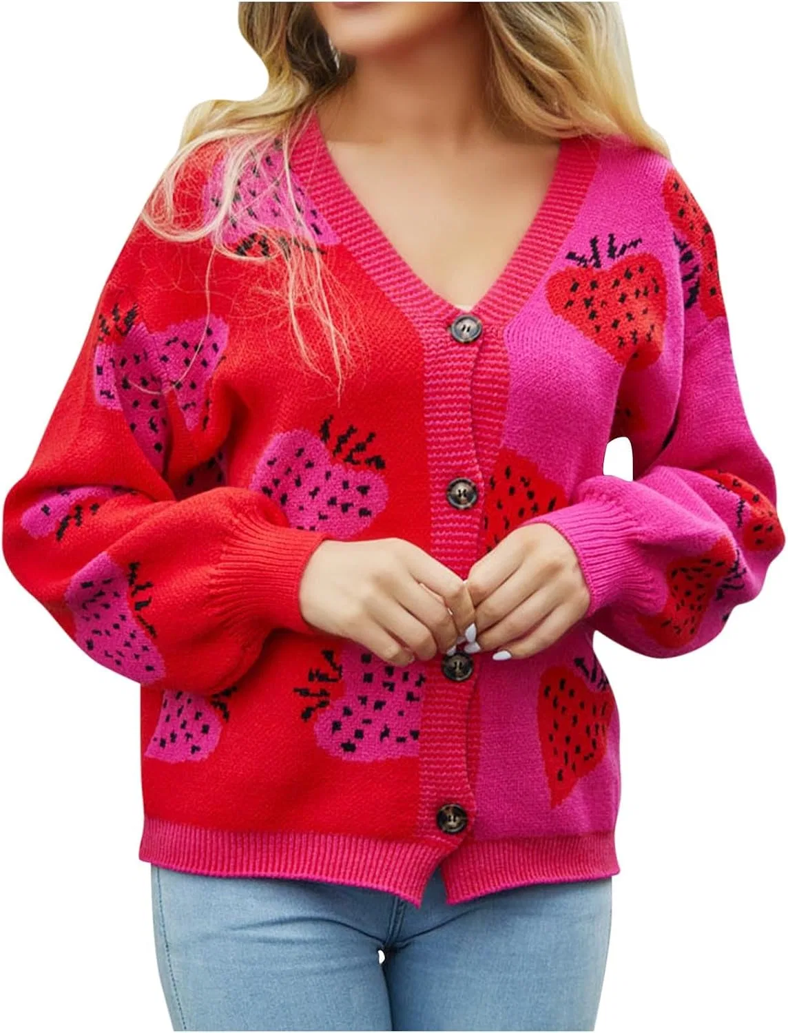 Женский кардиган с принтом Strawberry Floral Print, красный