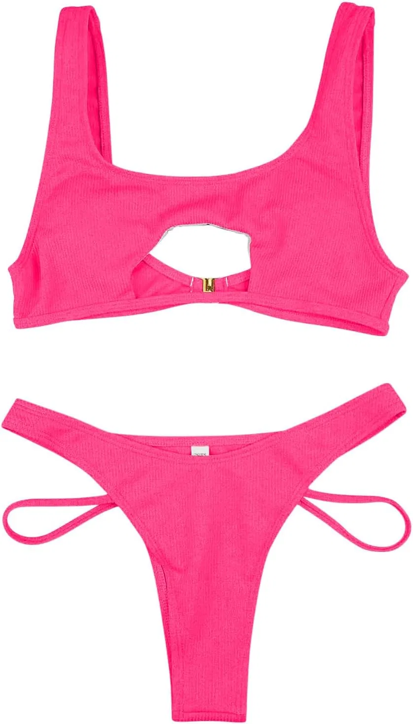 Женский бикини-комплект с эффектом пуш-ап Generic, Hot Pink — фото 4