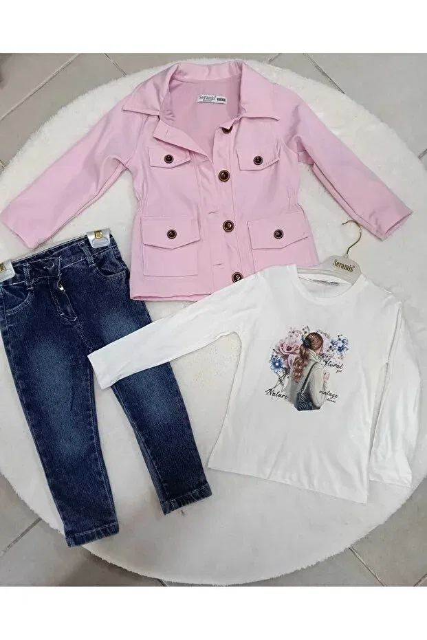 Детское для девочек дождевик с принтом 3-предметный набор Bubiee Baby, Pink — фото 3