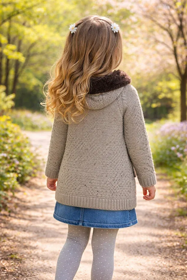 Детский кардиган для девочек с длинным рукавом Kidsev, Beige — фото 4