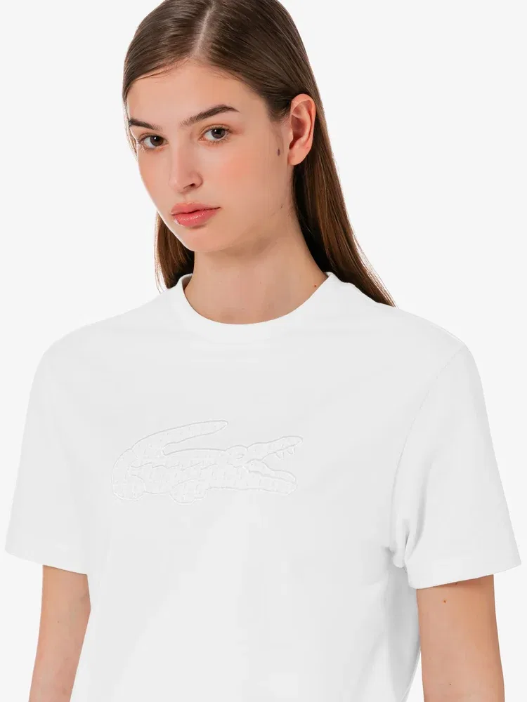 Футболка LACOSTE TF600E, с кружевным воротником, белая — фото 2