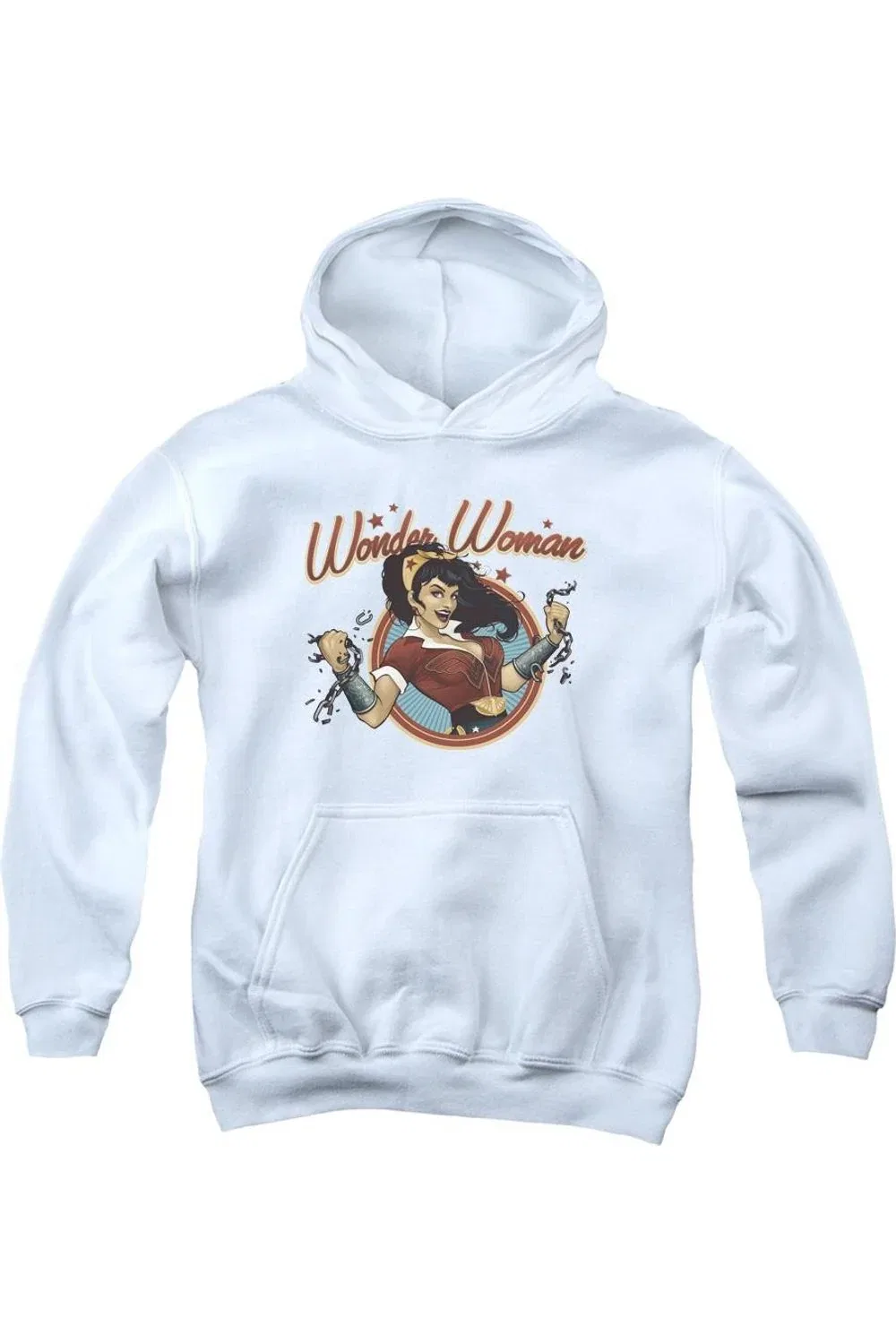 Детское худи с капюшоном с принтом Wonder Woman Break Gildan, White