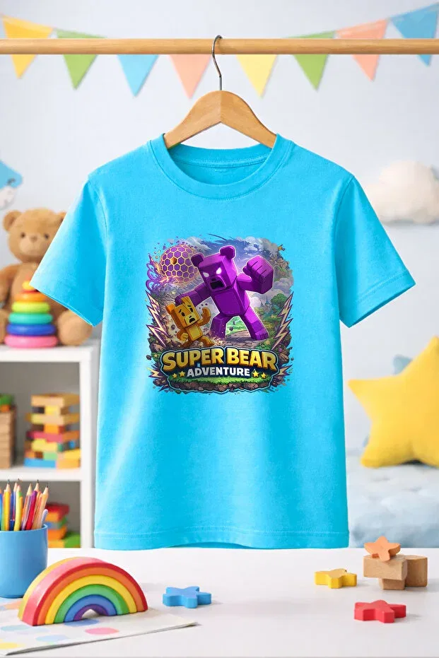 Детская футболка для мальчиков с принтом Super Bear Adventure Game Character Pattern Zeycem Store, Blue