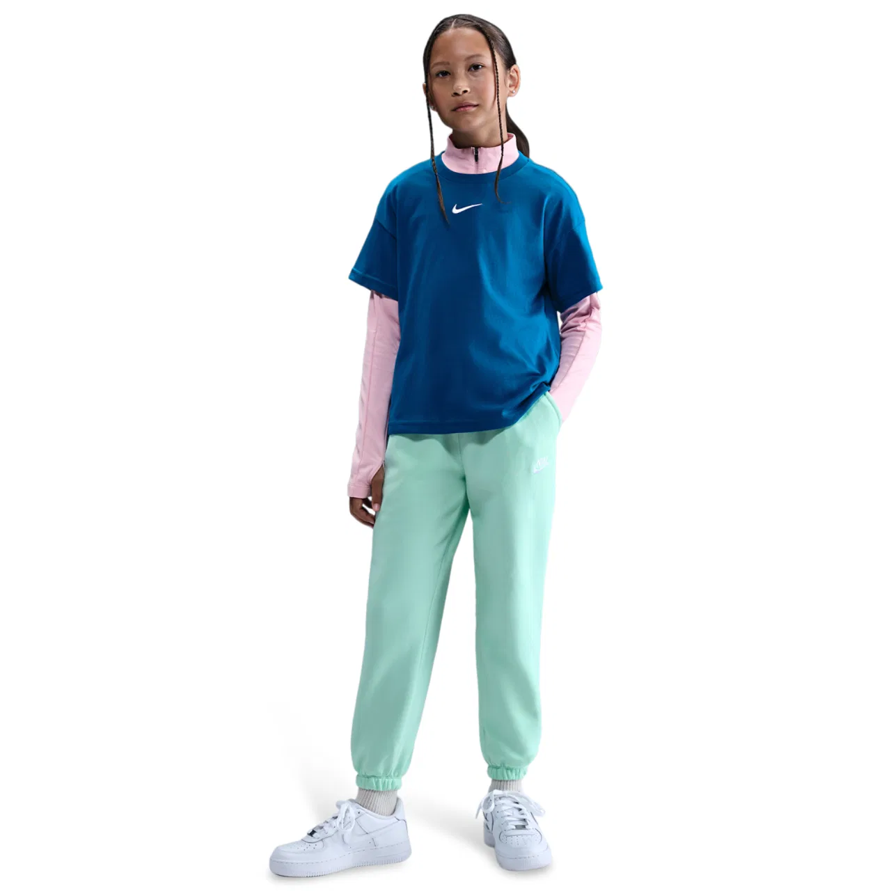 Детские брюки Club LBR Oversized Fleece Nike, цвет White/Mint Foam/Mint Foam — фото 3