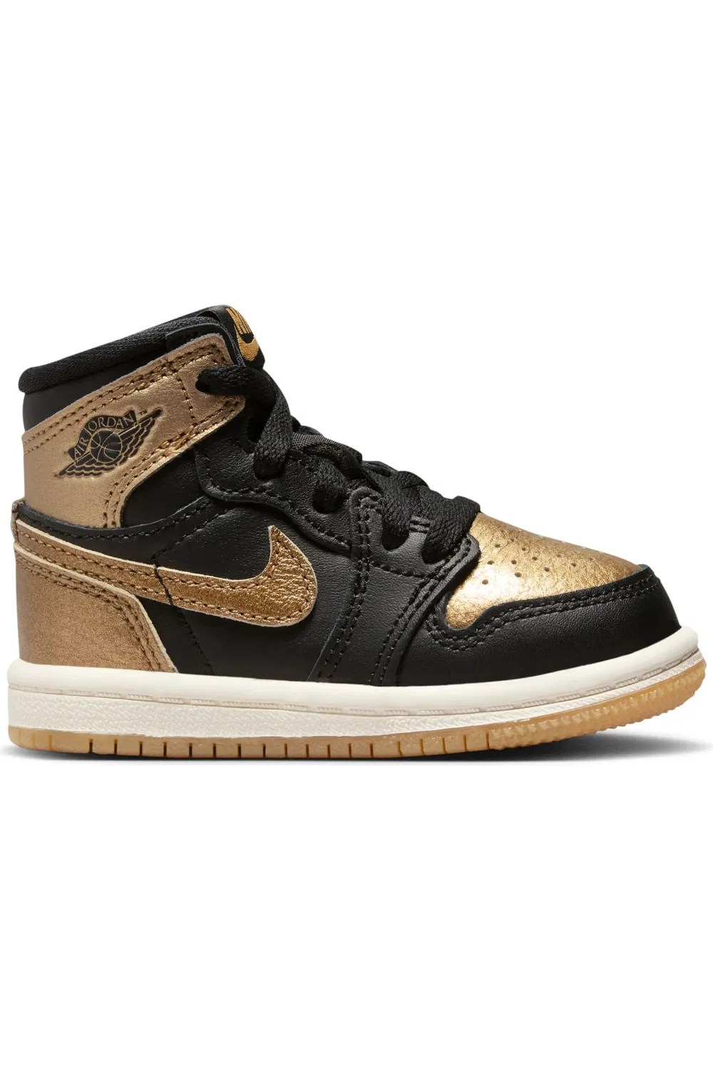 Детские кроссовки баскетбольные высокие Air Jordan 1 Retro High OG Nike, Black/Metallic Gold/Sail — фото 2