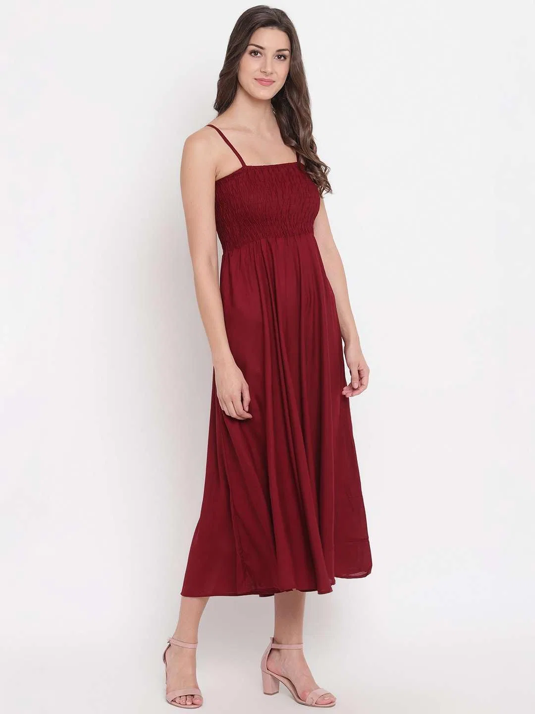 Женское платье миди с открытыми плечами Rianshi craft, Maroon — фото 2