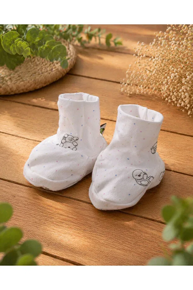 Детские пинетки из органического хлопка с принтом Kiddyturtles, White Turtle — фото 4