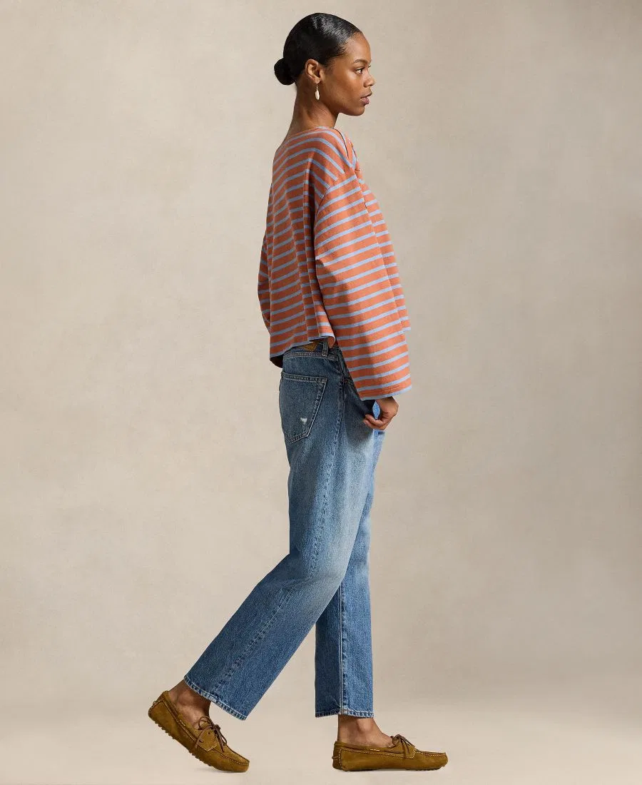 Женская футболка с длинным рукавом, с лодочным вырезом, в полоску Polo Ralph Lauren, Rust/Channel Blue — фото 3