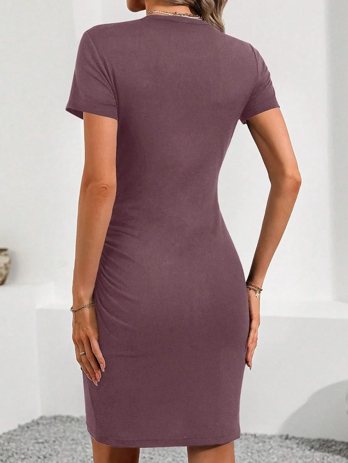 Женское повседневное короткое платье с асимметричным низом, Mauve Purple — фото 3