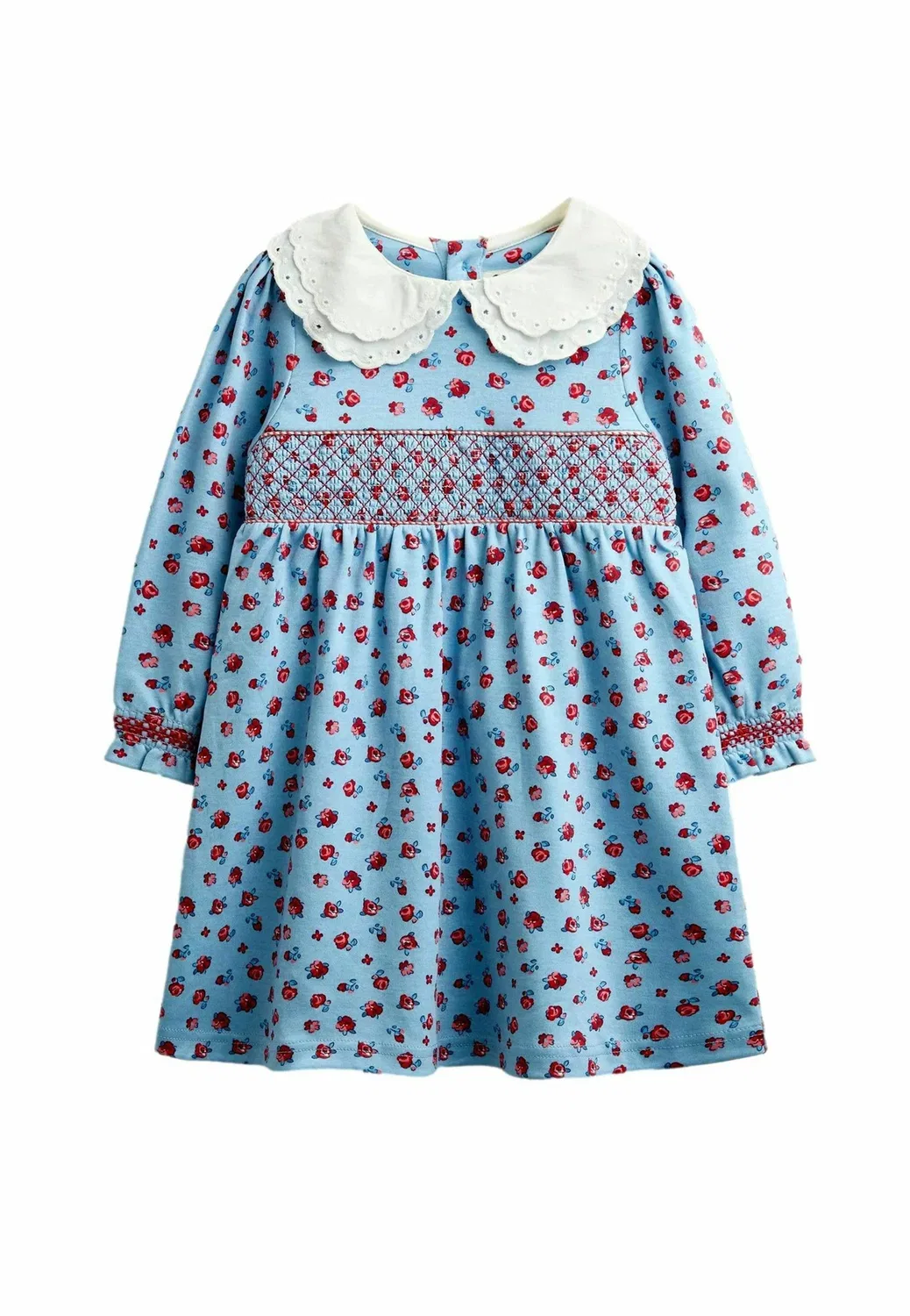 Платье с принтом и сборками - трикотажное платье Jojo Maman Bébé, Light Blue Roses