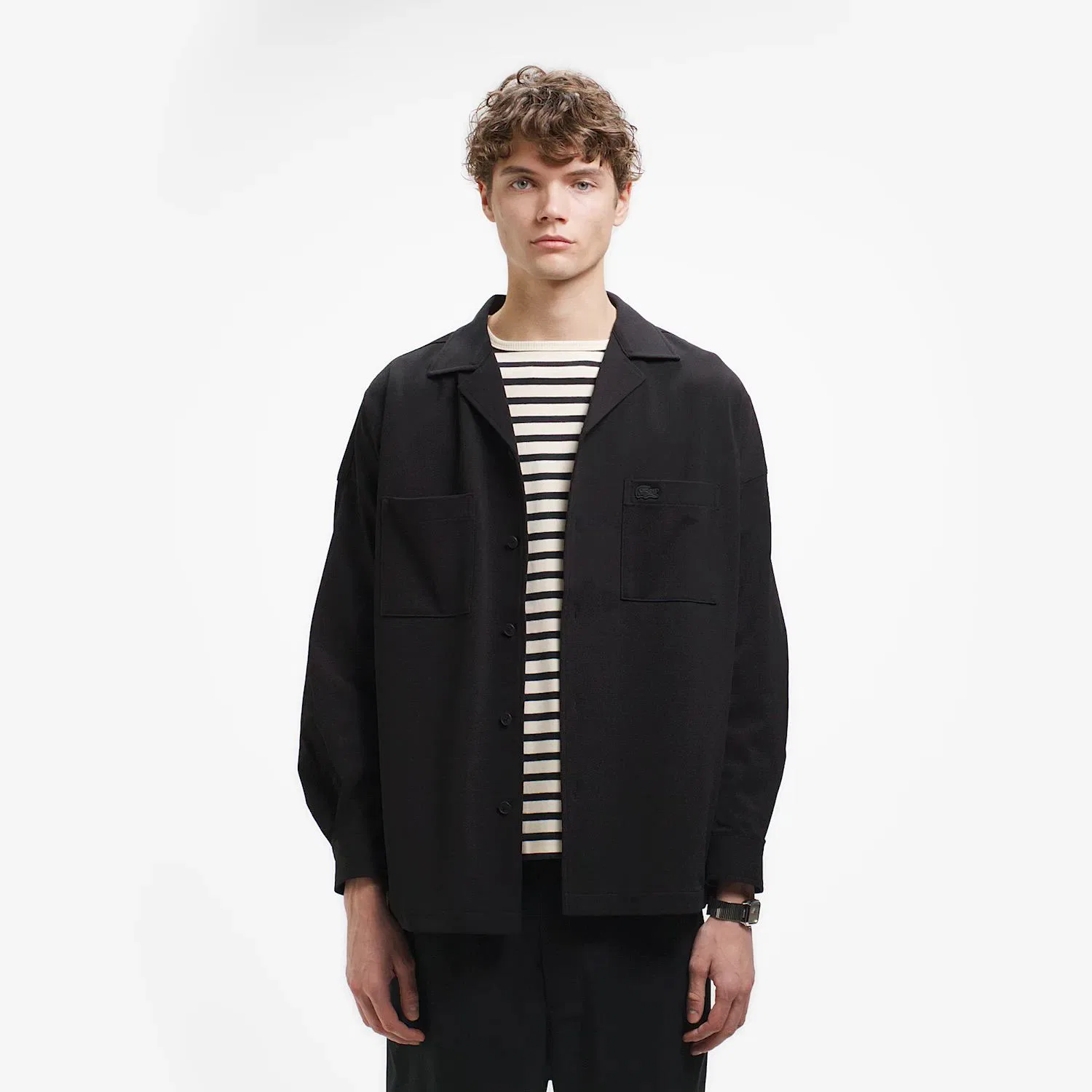 Мужская рубашка-куртка из пике с длинным рукавомLACOSTE, Black — фото 2