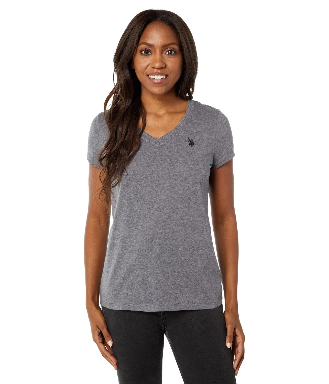 Женская футболка с коротким рукавом V-образным вырезом U.S. POLO ASSN., Dark Grey Marl