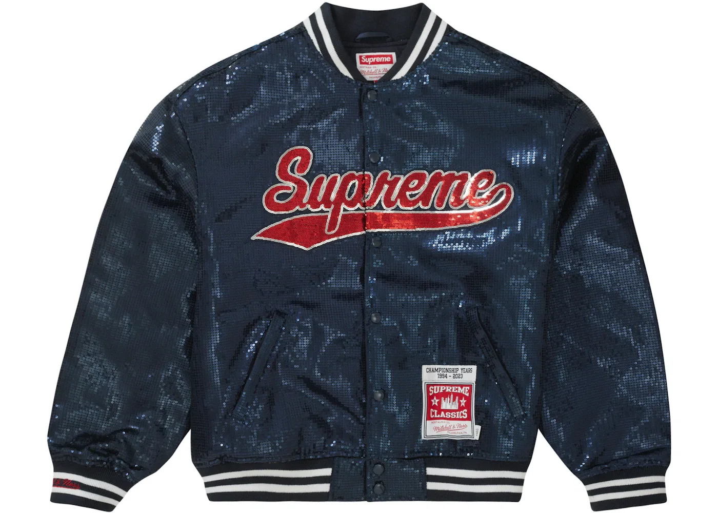 Мужская куртка-бомбер с пайетками Mitchell & Ness Supreme, Navy