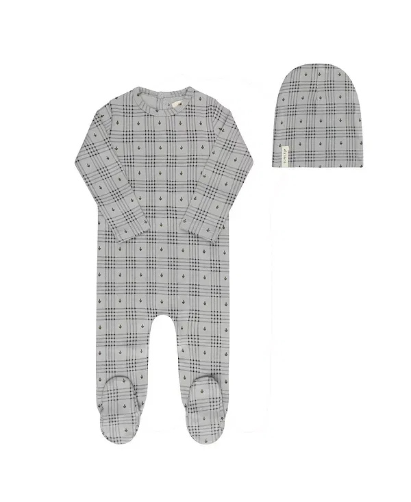 Детский комплект с принтом Unisex cotton floral plaid collection footie + beanie Ely'S & Co., синий