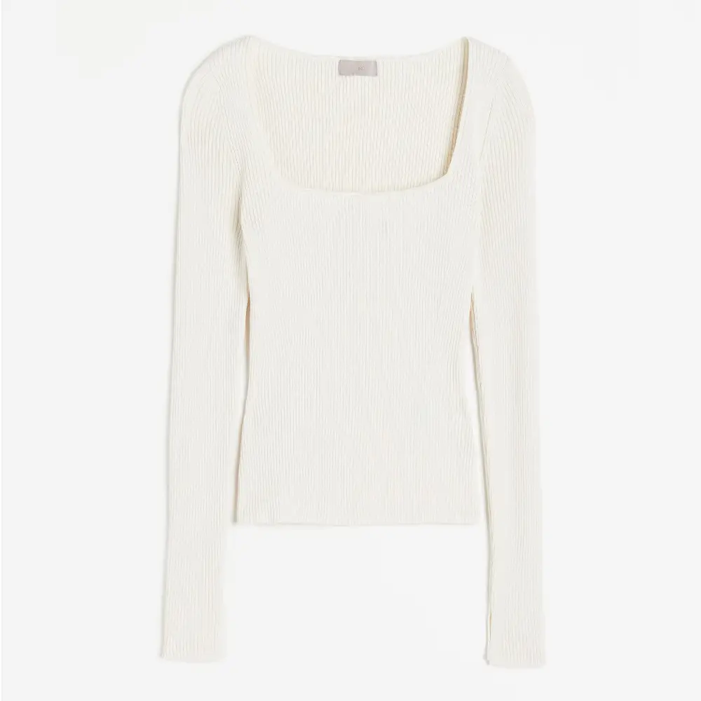 

Лонгслив H&M Square-neck Rib-knit, кремовый