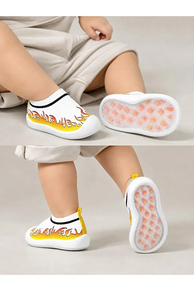 Детские кроссовки для мальчиков с принтом New Generation Sole Printed Orthopedic First Step Baby Kids Sports Sneaker Barefoot Shoes Blaze Db Kids, White Flame