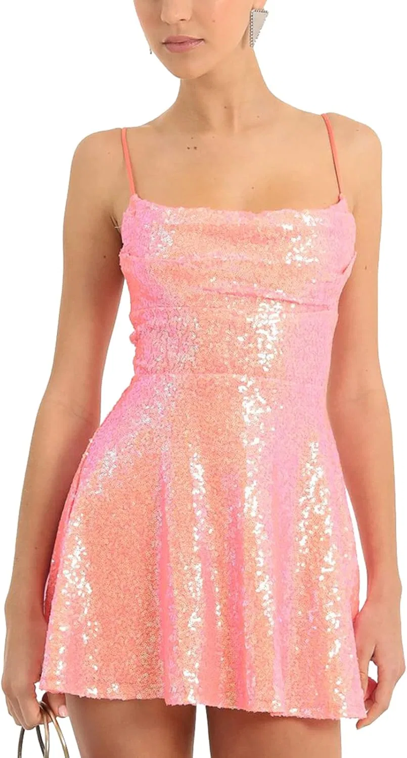 Женское коктейльное платье с пайетками Beeuthios, Pink Orange