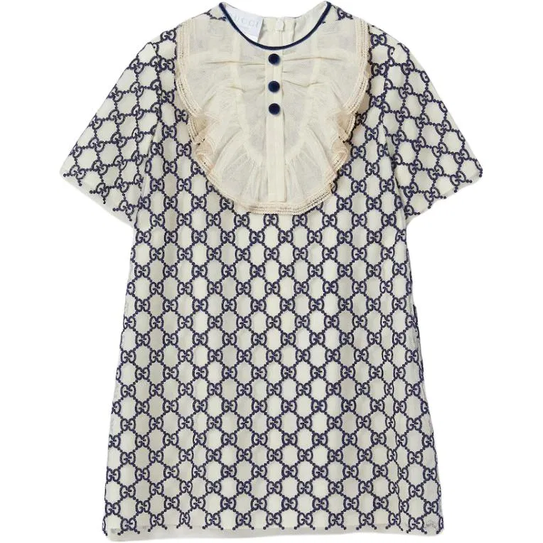 Платье с круглым вырезом и средней длины, Mid Length, GUCCI, Blue White