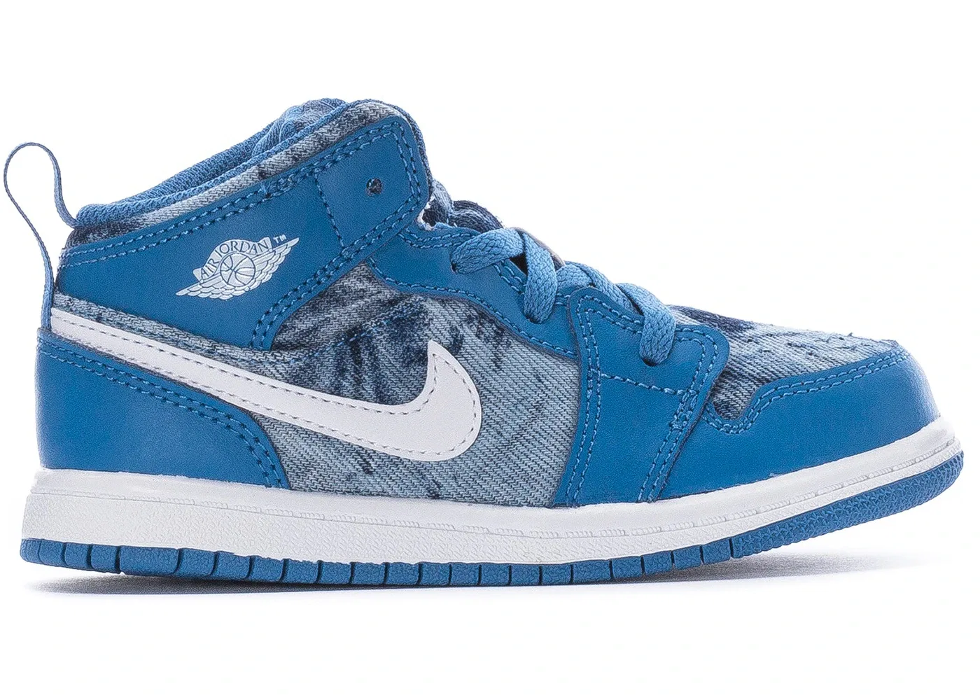 Детские кроссовки Lifestyle с джинсовым верхом Jordan 1 Mid Jordan, Dutch Blue/White