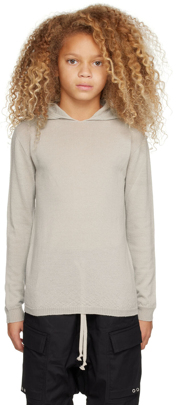 

Детская бежевая шерстяная толстовка с капюшоном Rick Owens, Бежевый, Детская бежевая шерстяная толстовка с капюшоном Rick Owens