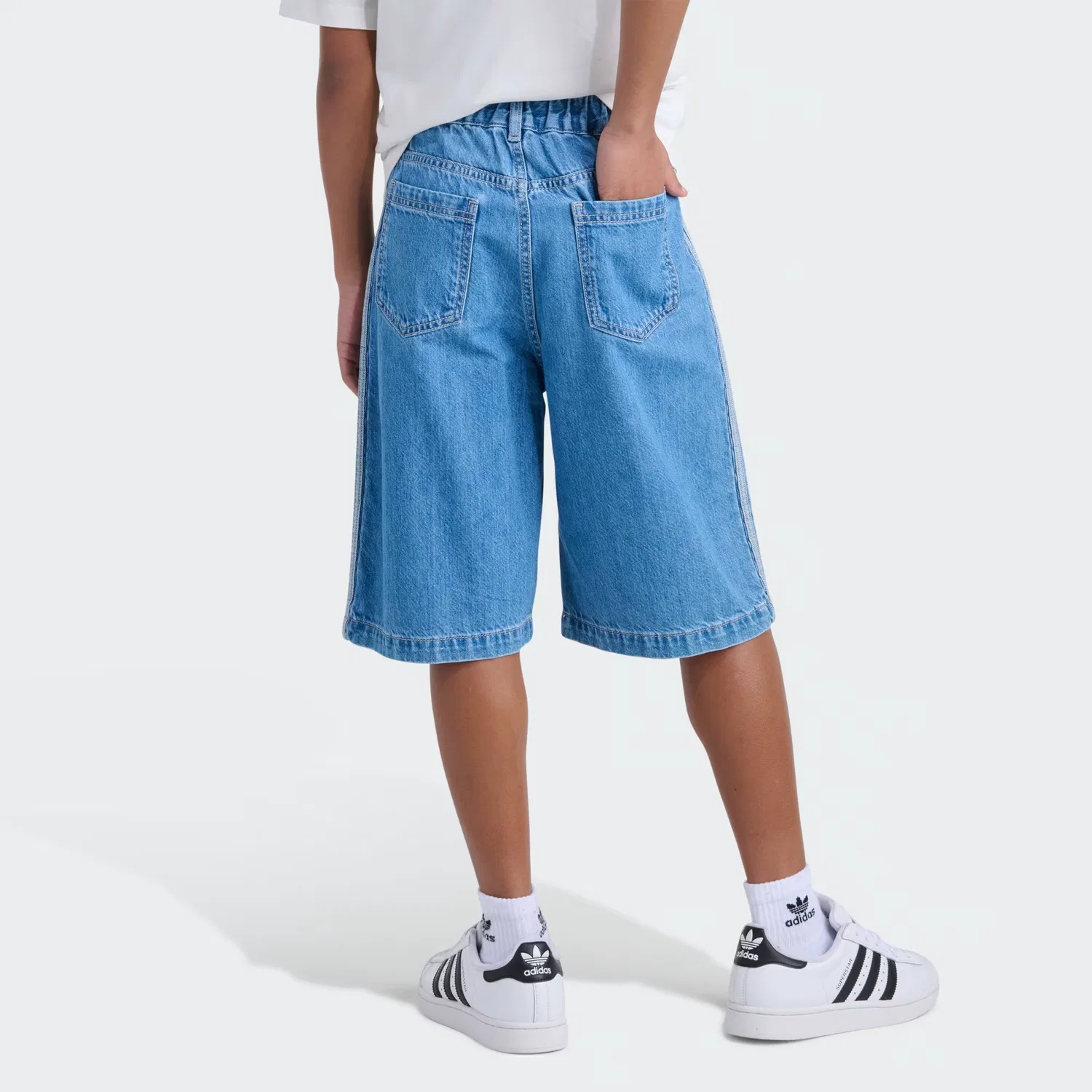 Детские джинсовые шорты свободного кроя Fixed Waistband Indigo Denim Jorts Adidas Originals, винтажный синий деним