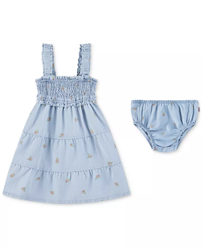 

Платье для девочки с присборенной кокеткой и цветочным принтом Babydoll Levi's, синий