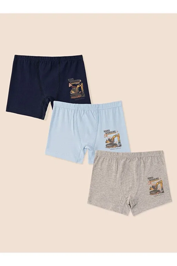 Детские трусы-боксеры для мальчиков хлопковые с принтом Organic Cotton Lycra Boxer 3-Piece Hard Working 3507-3 Natuline, Mixed