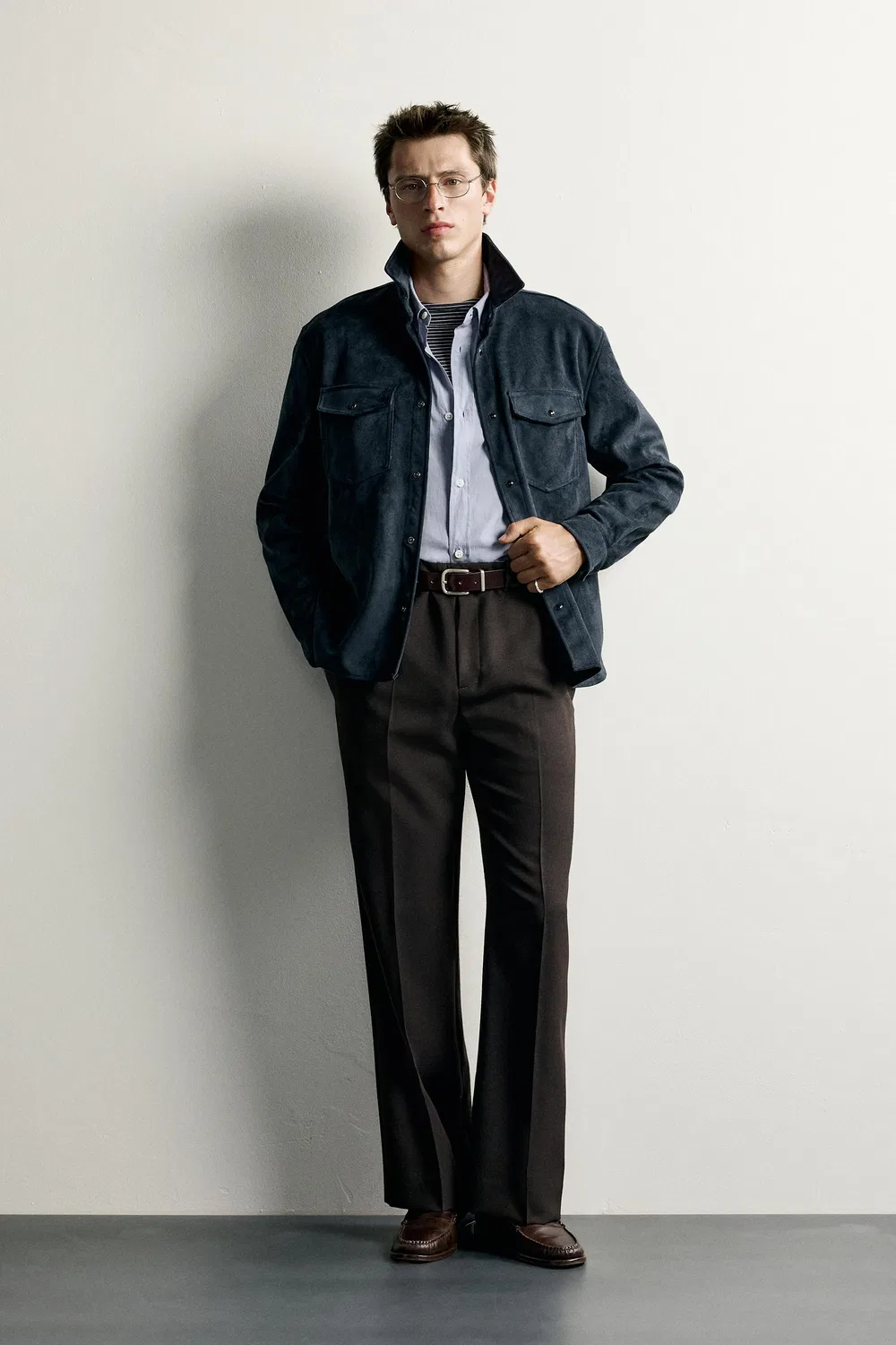 Рубашка-накидка из искусственной замши ZARA, Navy blue