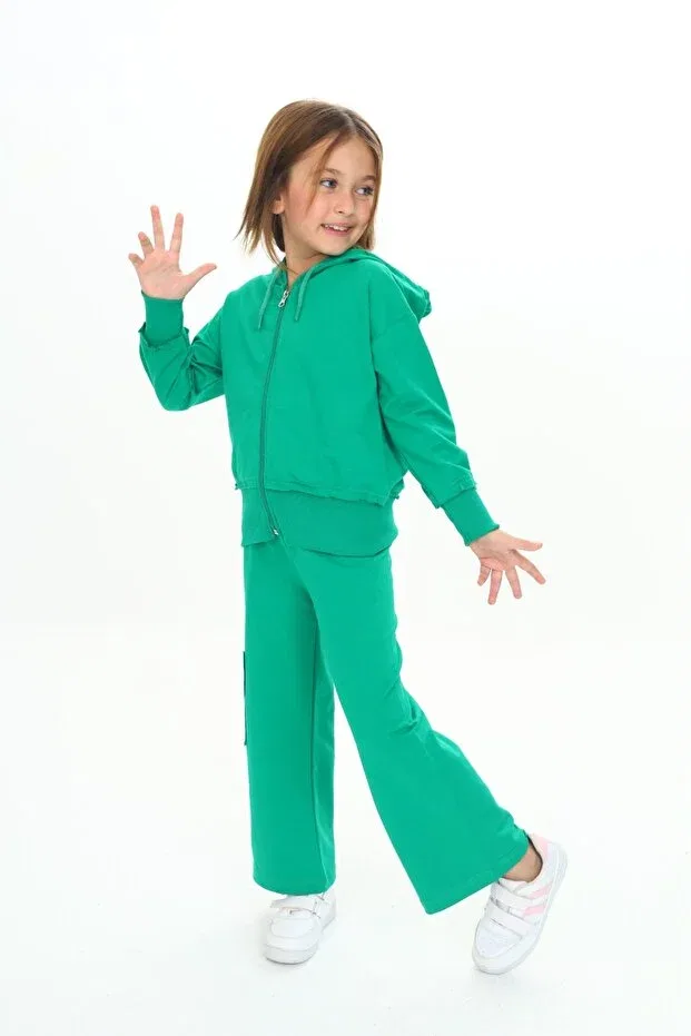Детский спортивный костюм для девочек с капюшоном на молнии Toontoy, Grass Green — фото 2