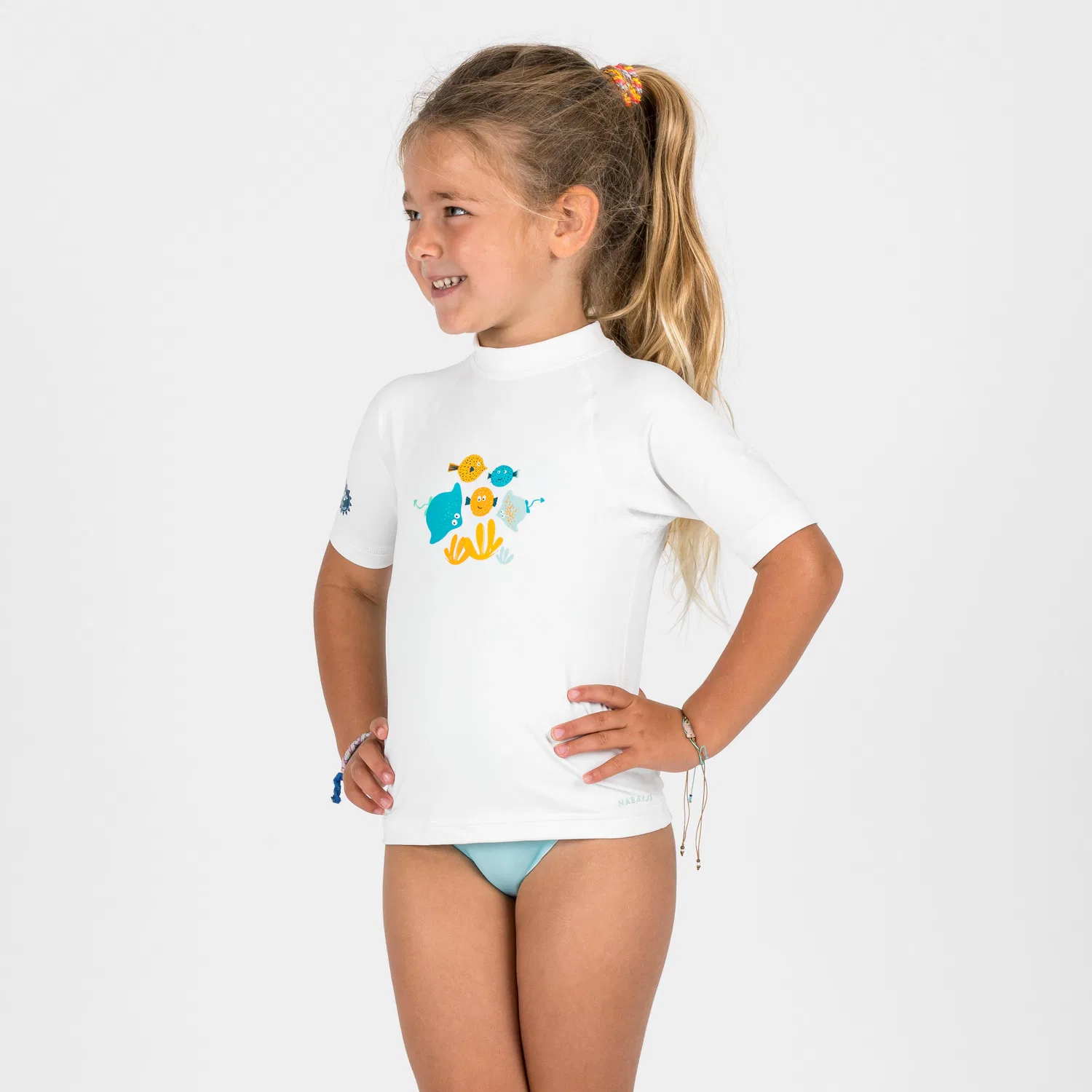 Детская футболка с коротким рукавом UV-Shirt kurzarm Baby Fish белая Decathlon — фото 2