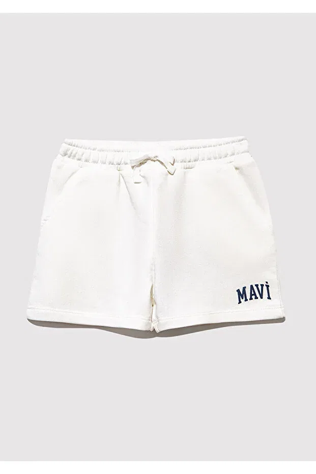 Детские шорты для девочек хлопковые Logo printed ecru shorts Mavi, White-70057 — фото 2