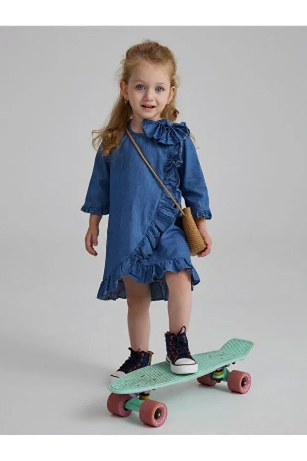 Детское платье для девочек хлопковое Denim Bow Detailed Hn Hnt Tekstil, Navy Blue — фото 3