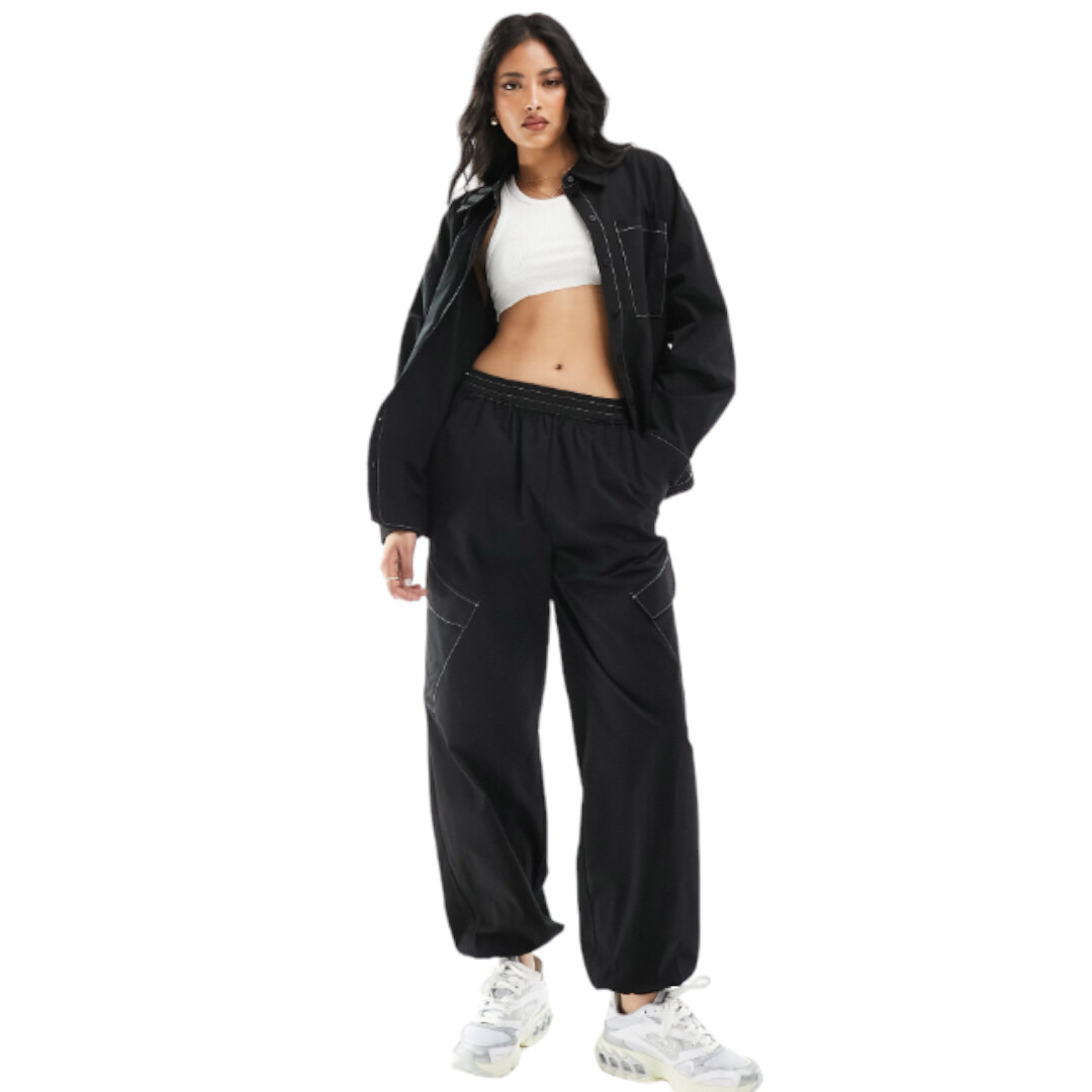 

Брюки Pieces Contrast Stitch Cargo, черный