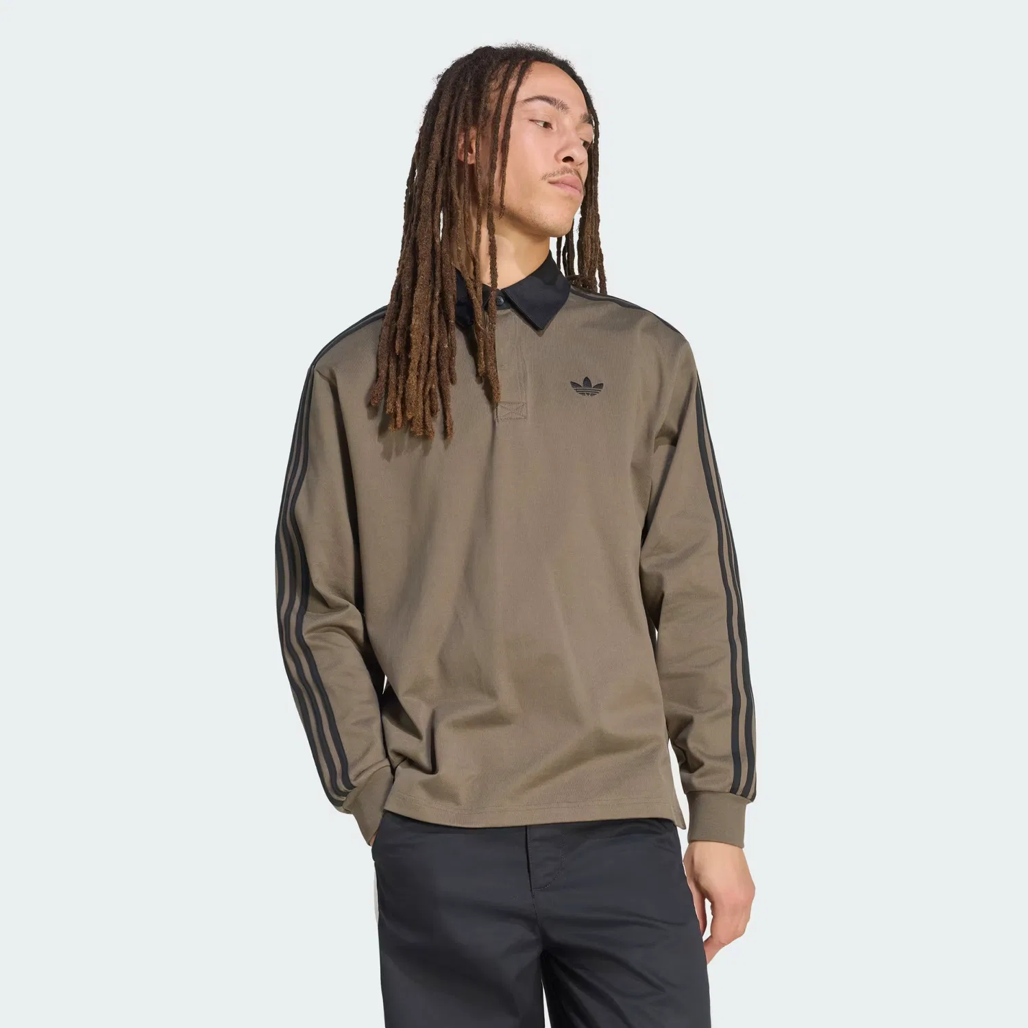 Мужское поло с длинным рукавом свободного кроя 3-Stripes Rugby Adidas Originals, Branch