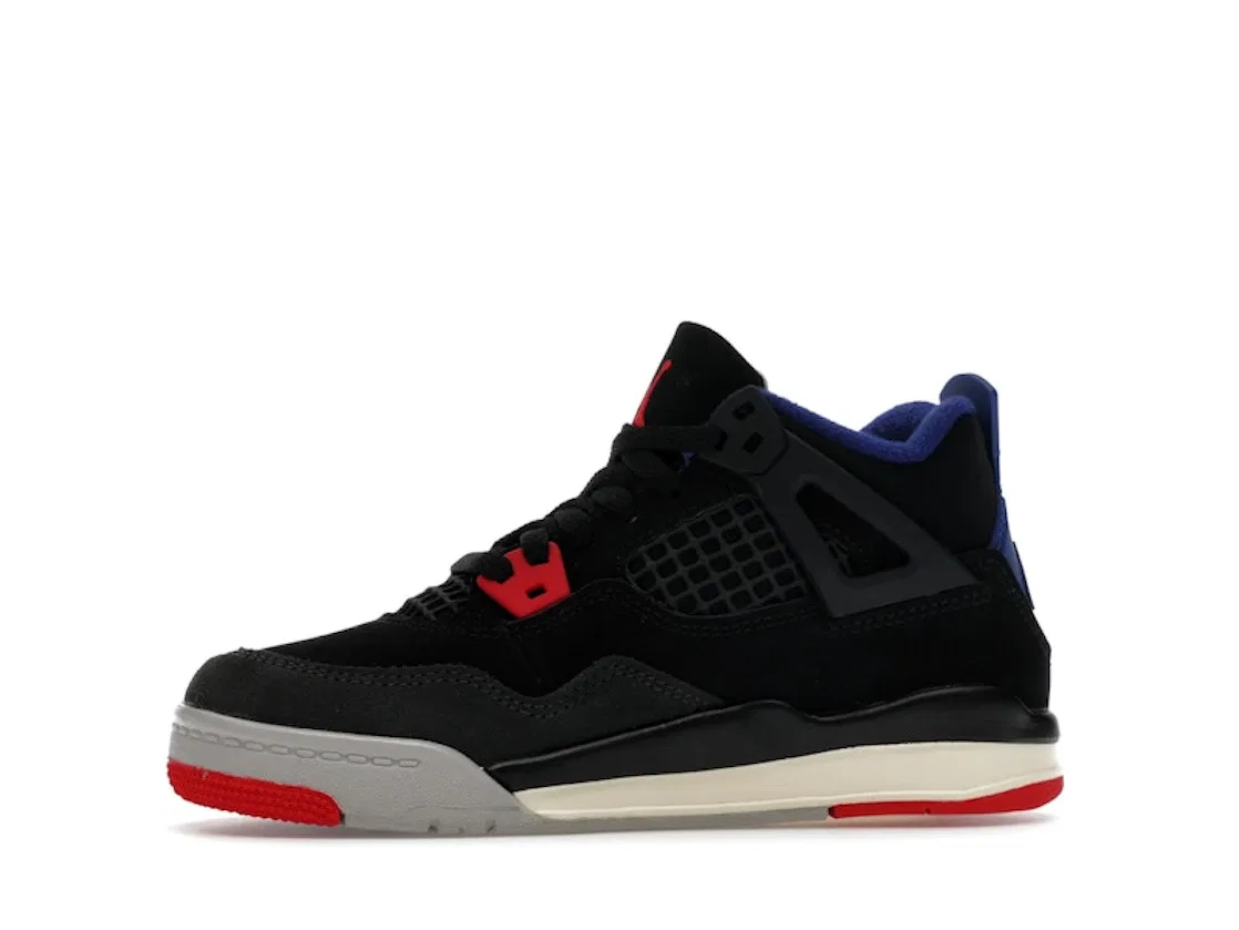 Детские кроссовки Lifestyle с верхом из кожи и текстиля Jordan 4 Retro Jordan, Black/Fire Red/Deep Royal Blue/Dark Smoke Grey/Tech Grey — фото 3