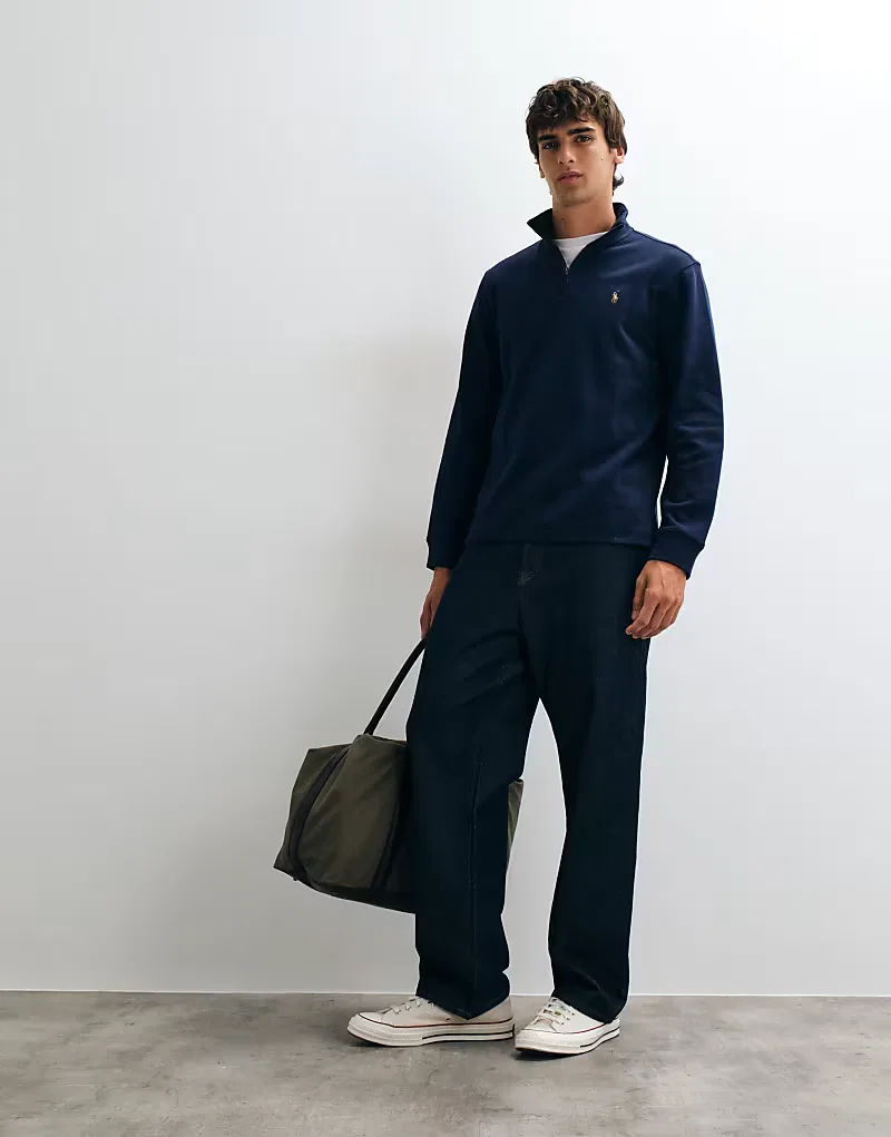 Толстовка Polo Ralph Lauren с логотипом Icon, в рубчик, на молнии до середины груди, темно-синий — фото 3