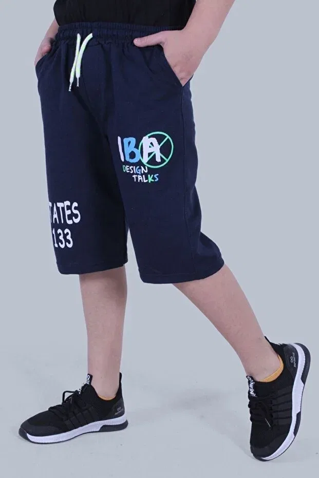 Детские шорты для мальчиков с принтом Iba Text Printed Double Pocket Panio Kids, Navy Blue
