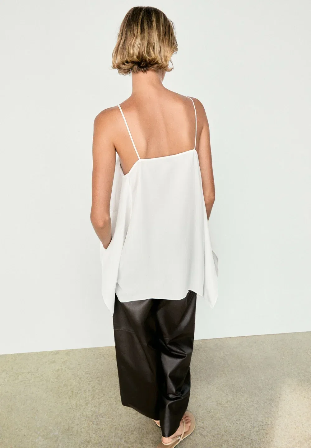 Свободный топ на тонких бретельках - топ Massimo Dutti, White — фото 2