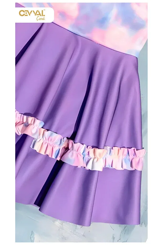 Детское платье для купания с запахом, с принтом, With skirt rubbed batik patterned sleeve panty girl's swimwear dress Elayza, Lilac — фото 2