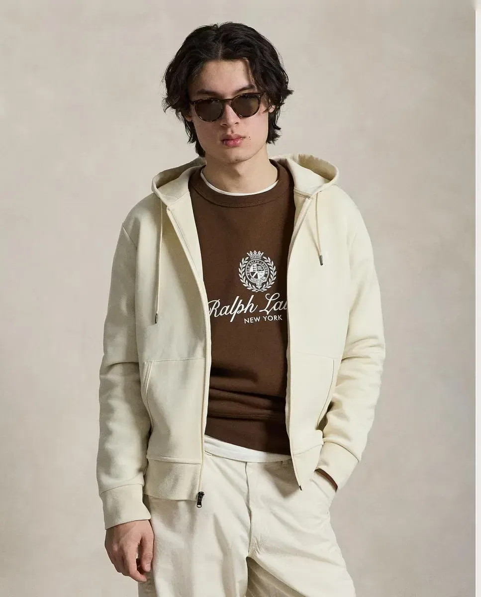 Мужская худи с капюшоном на молнии из двойного трикотажа Polo Ralph Lauren, Cream
