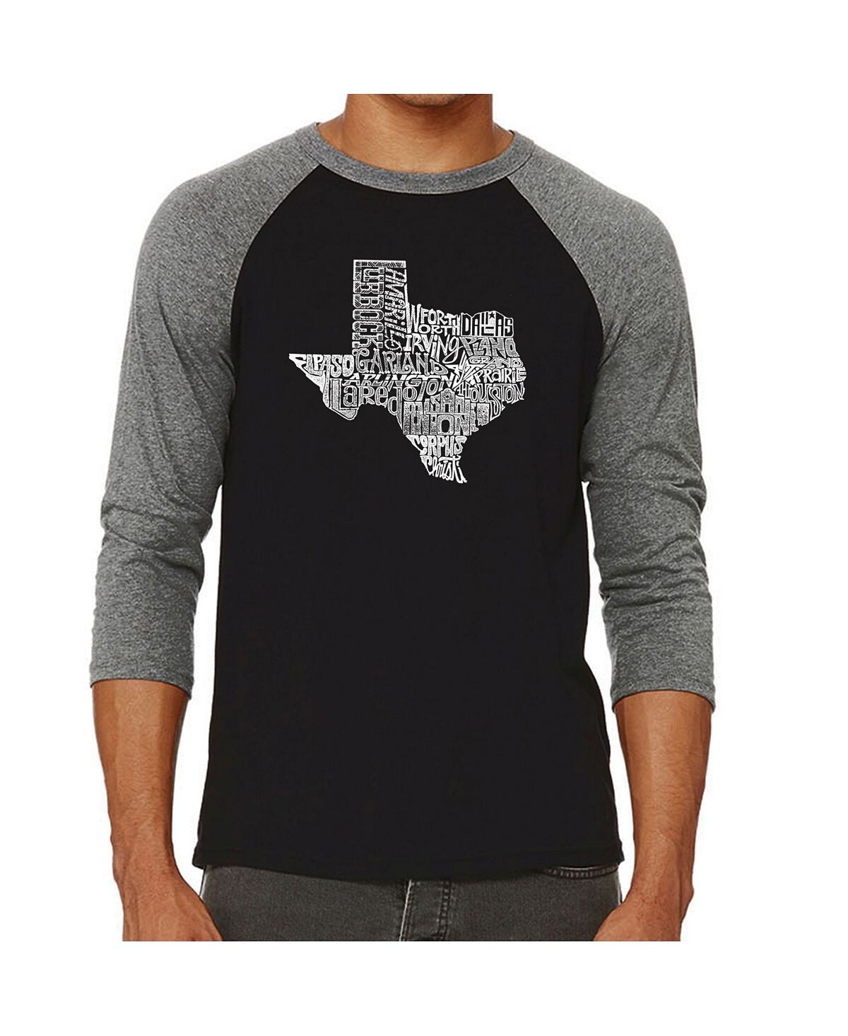 

Мужская футболка с надписью реглан the great state of texas LA Pop Art, серый