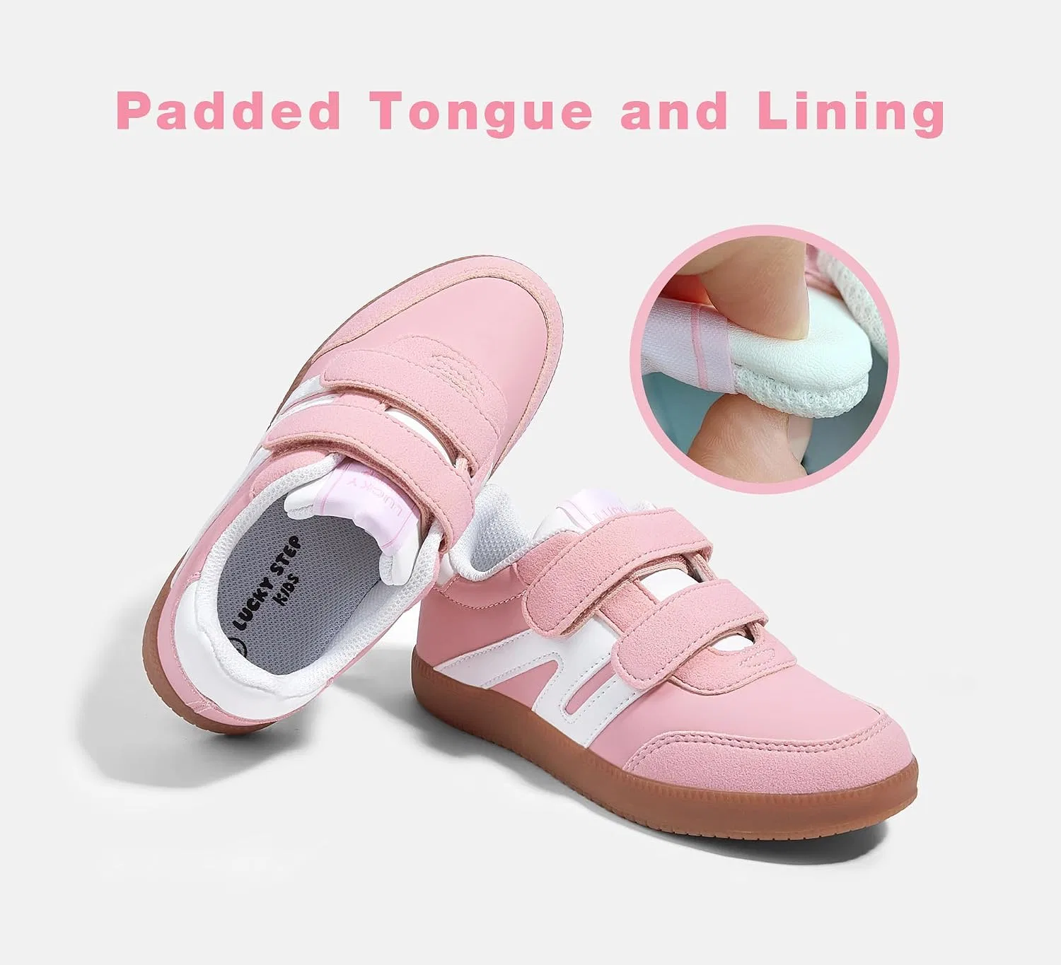 Детские кроссовки для девочек с ретро-принтом LUCKY STEP, Pink/White — фото 4
