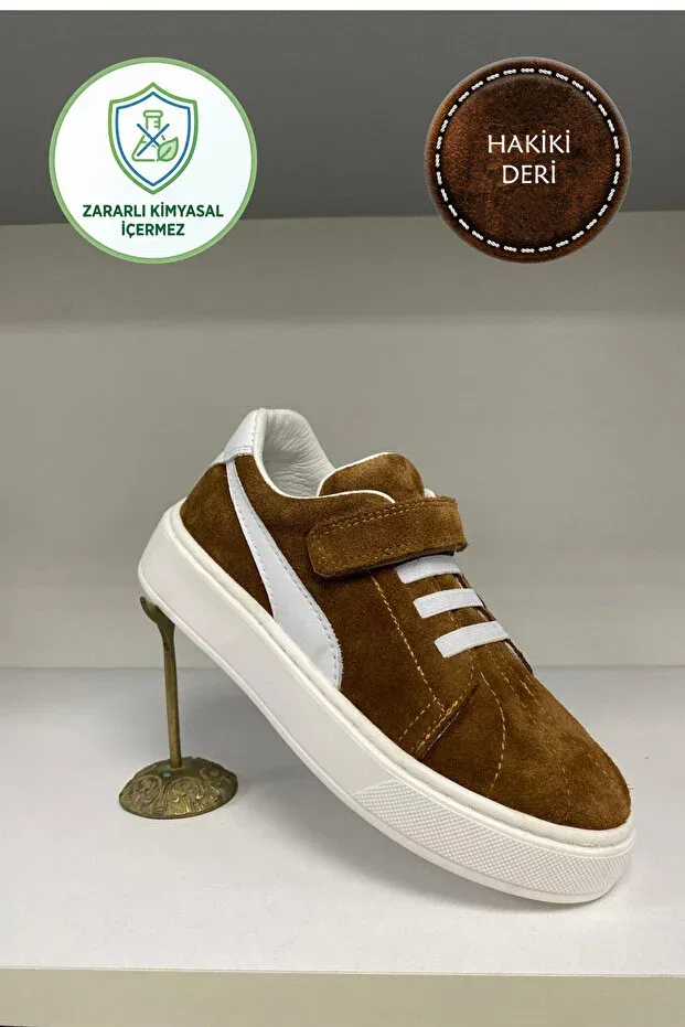 Детские туфли для девочек на плоском ходу Şenler Bebe World Kids, Coffee Suede Leather White