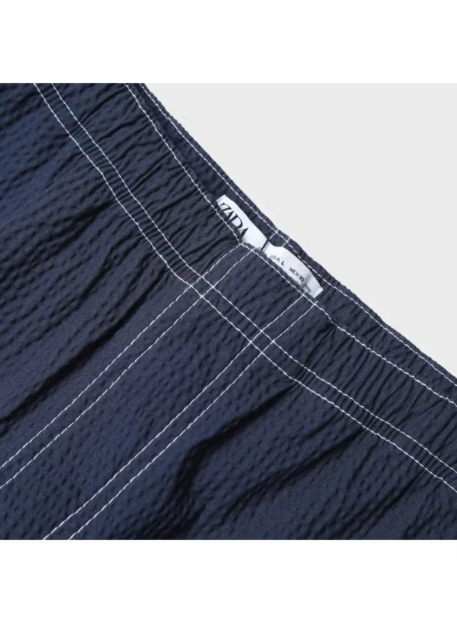 Брюки свободного кроя с завязками Zara, темно-синий — фото 4