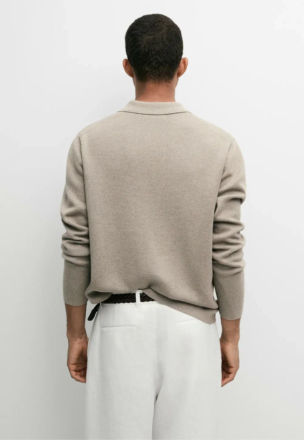 Вязаный поло-свитер на молнии из смесовой хлопковой ткани Massimo Dutti, Light Brown — фото 3