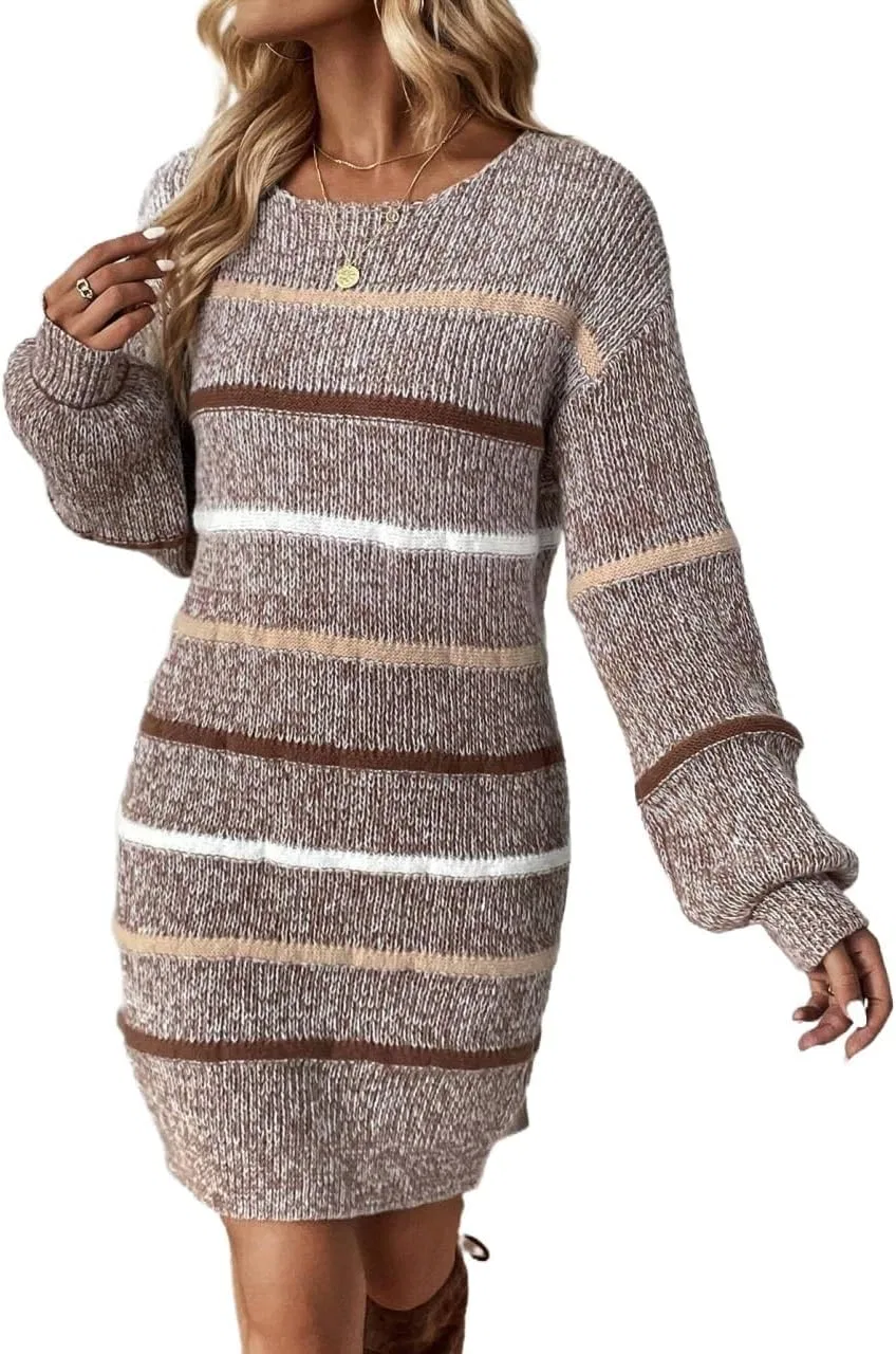 Женское короткое платье свободного кроя с полосками, Multicolor